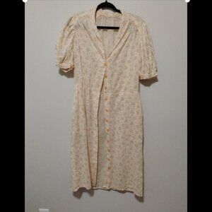 Vintage-cottagecore sheer button-up floral dress